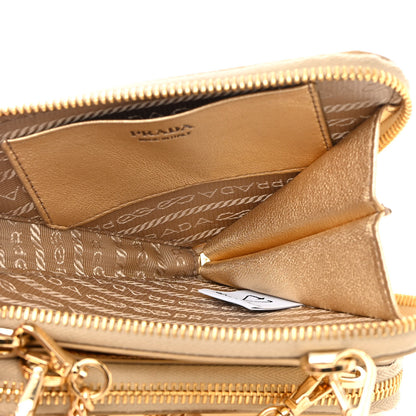 Prada Metallic Vitello Studded Mini Triangle Crossbody Pouch Platino 5 of 10