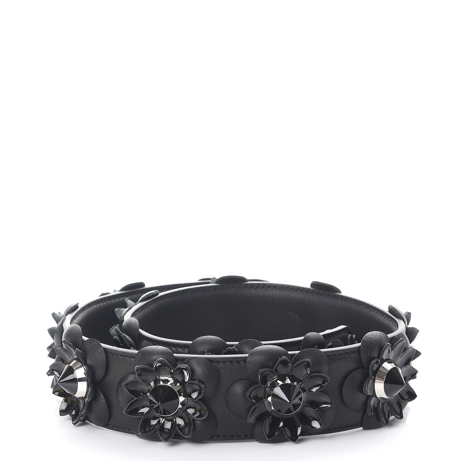 Fendi Vitello Dolce Nappa Patent Flowerland Studded Strap You Black 2 of 6