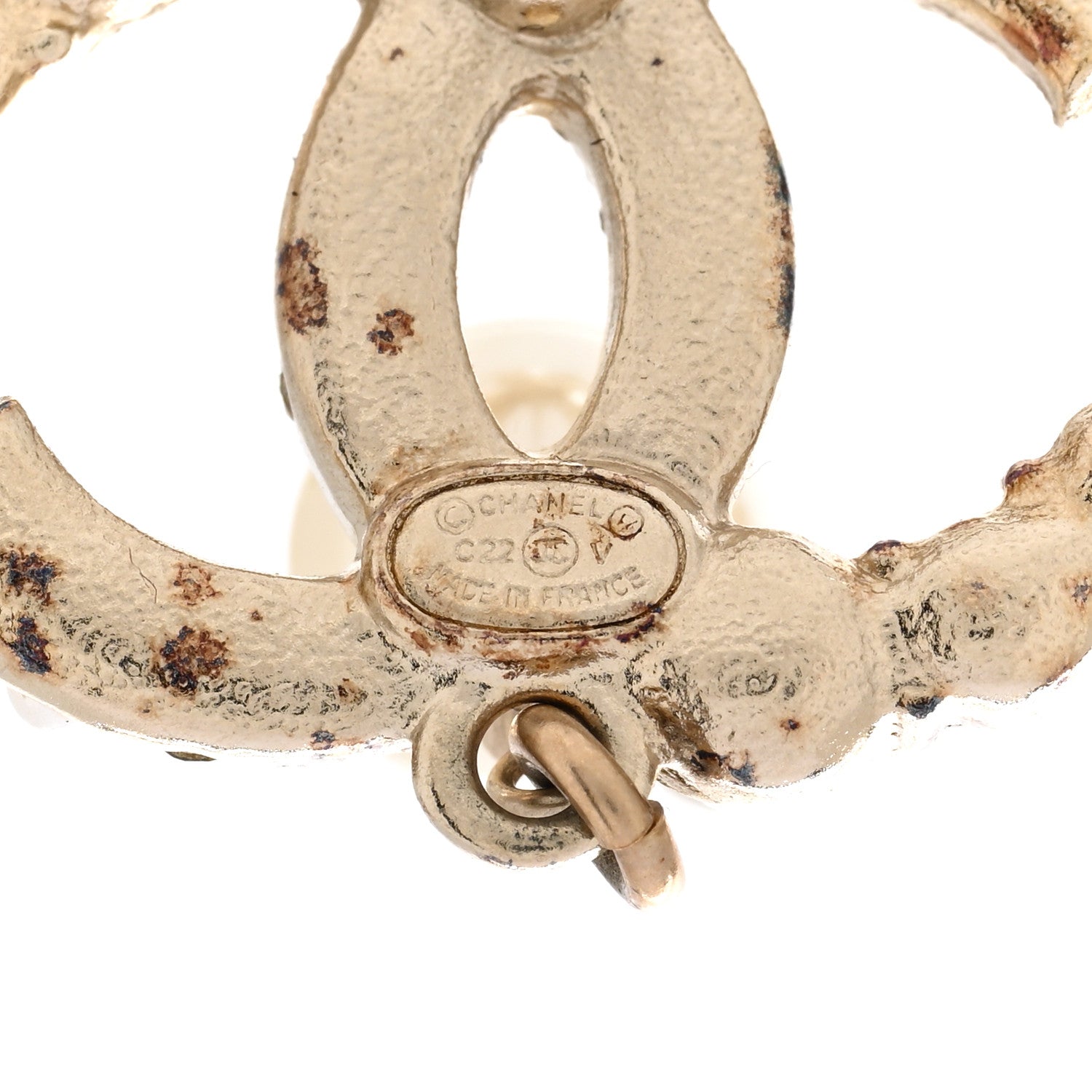 Chanel Crystal Pearl CC Drop Earrings Gold Pearly White 4 of 7