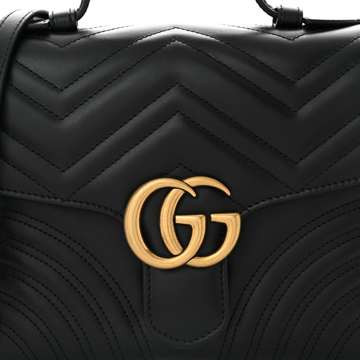 Gucci Calfskin Matelasse Small GG Marmont Top Handle Shoulder Bag Black 8 of 10