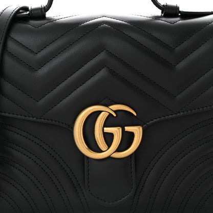 Gucci Calfskin Matelasse Small GG Marmont Top Handle Shoulder Bag Black 8 of 10