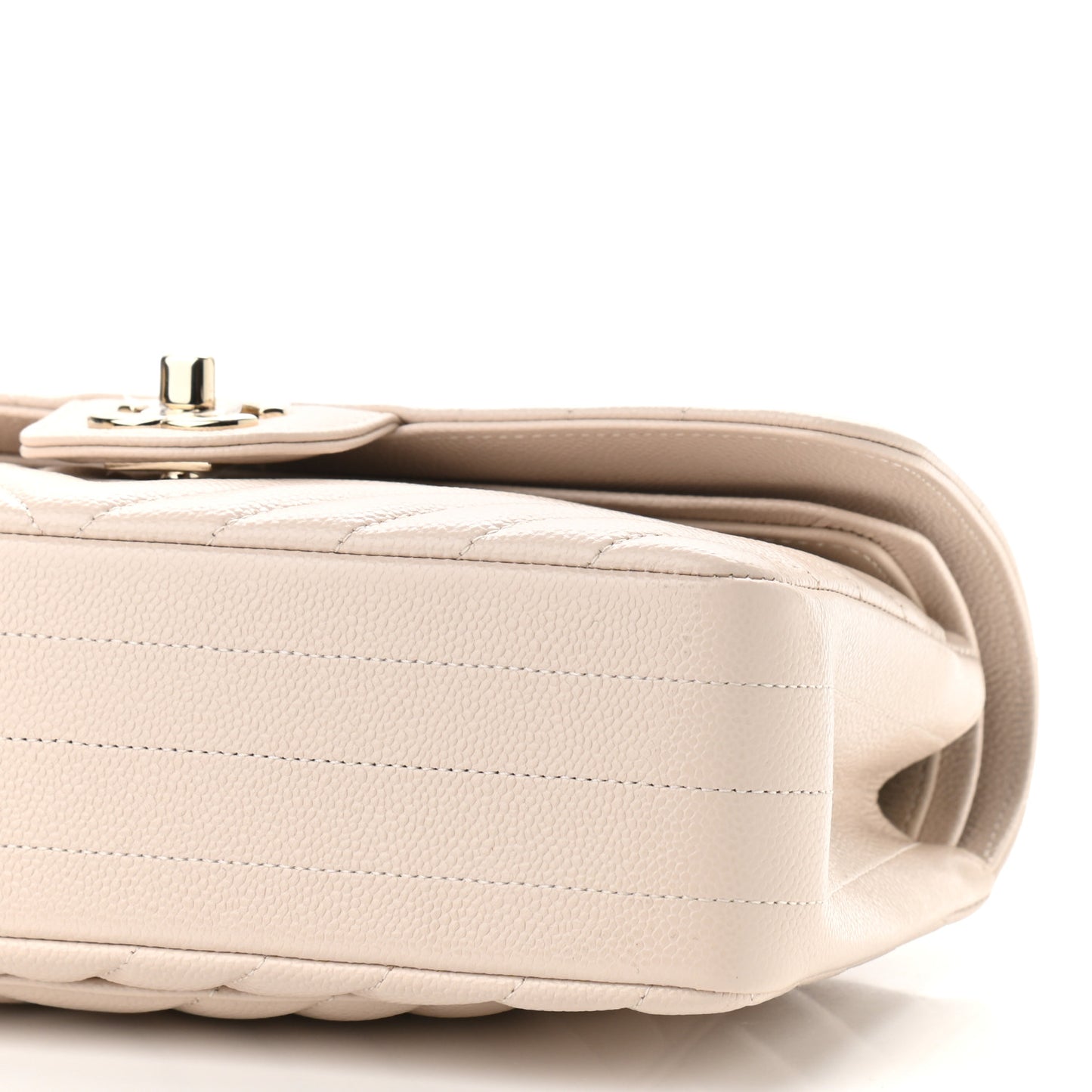 Caviar Chevron Quilted Small Double Flap Ivory