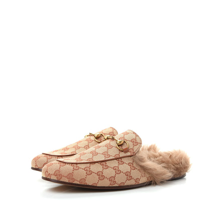 Gucci GG Monogram Fur Mens Princetown Slippers 9 Beige Ruggine Rust 3 of 9