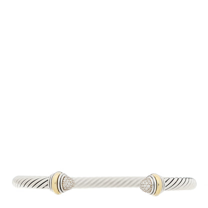 David Yurman Sterling Silver 14K Yellow Gold Diamond 5mm Cable Classics Pave Domes Bracelet 1 of 5