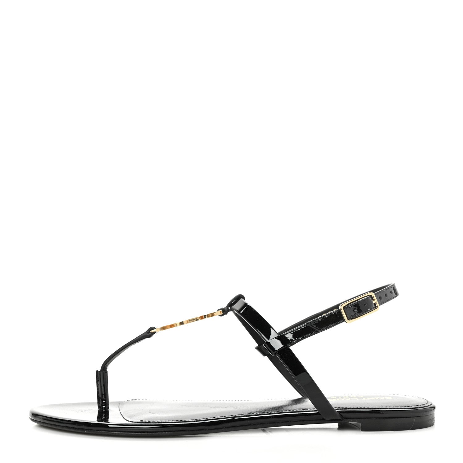 Saint Laurent Patent Calfskin Cassandra Monogram Sandals 39 Black 1 of 8