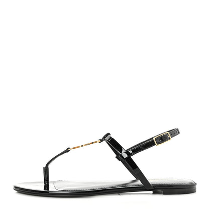 Saint Laurent Patent Calfskin Cassandra Monogram Sandals 39 Black 1 of 8