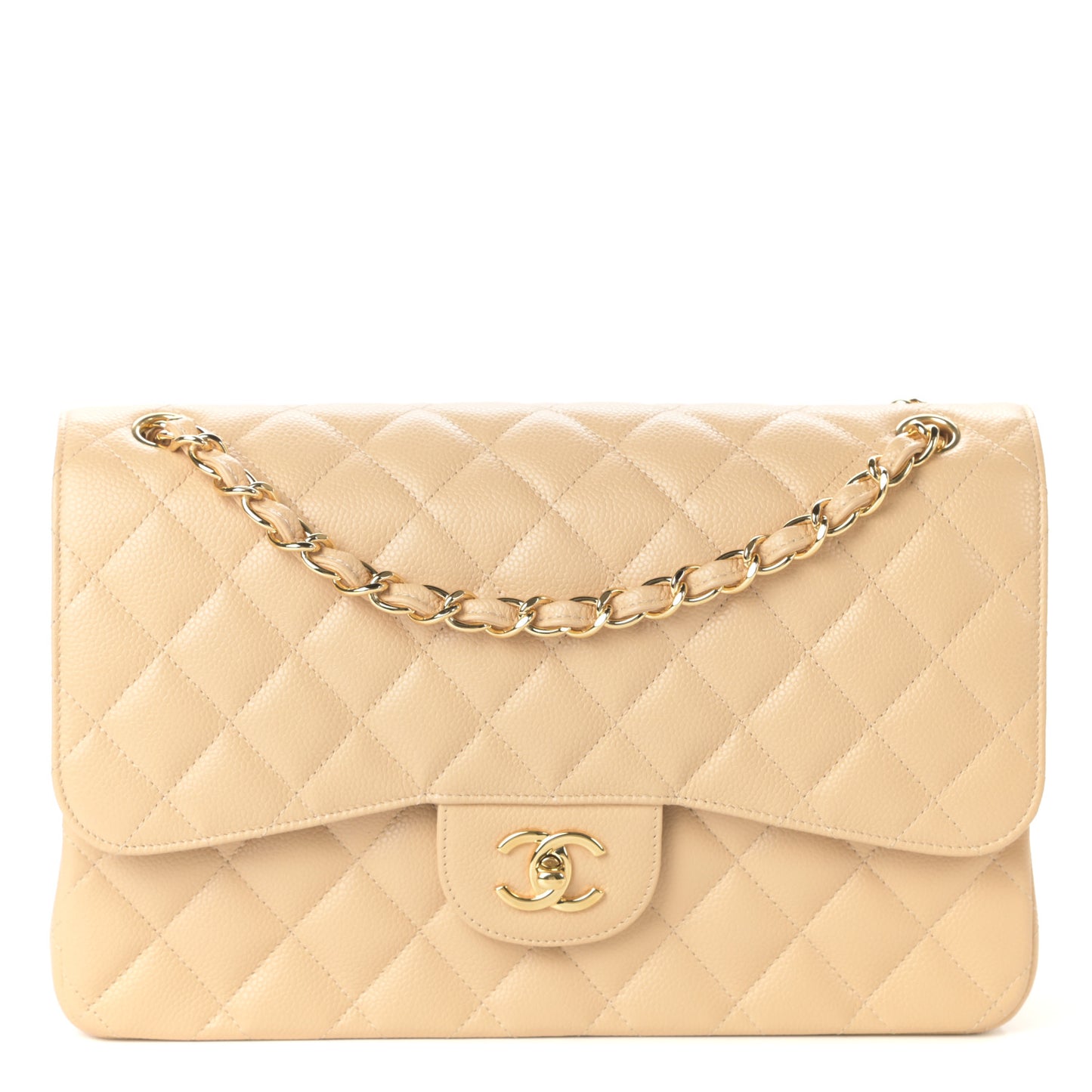 Caviar Quilted Jumbo Double Flap Beige Clair