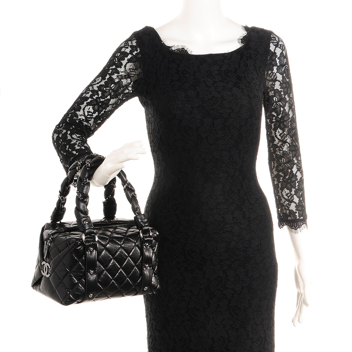 Distressed Lambskin Lady Braid Small Tote Black