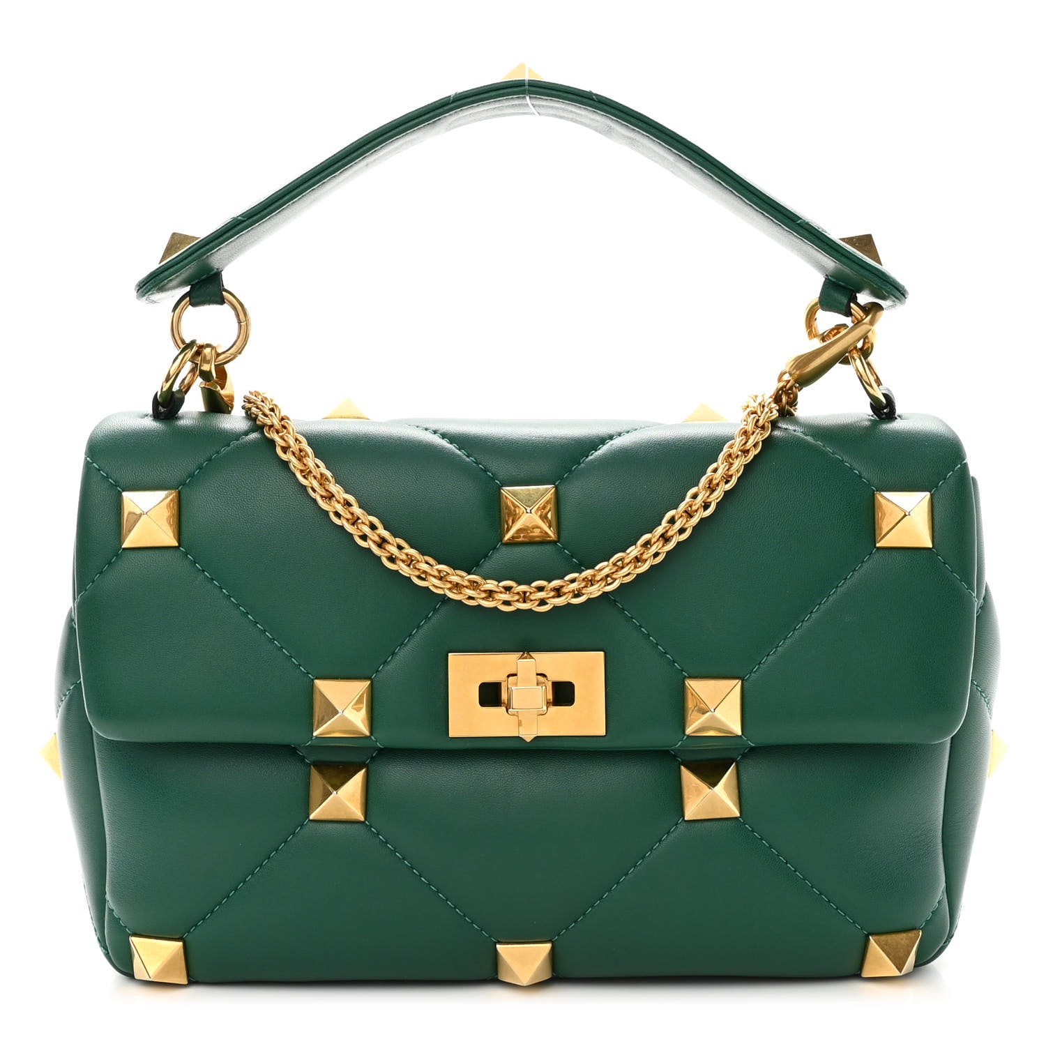 Valentino Garavani Nappa Large Roman Stud Shoulder Bag Jungle 1 of 10