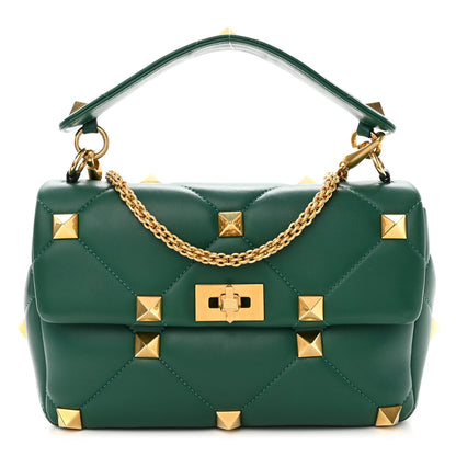 Valentino Garavani Nappa Large Roman Stud Shoulder Bag Jungle 1 of 10