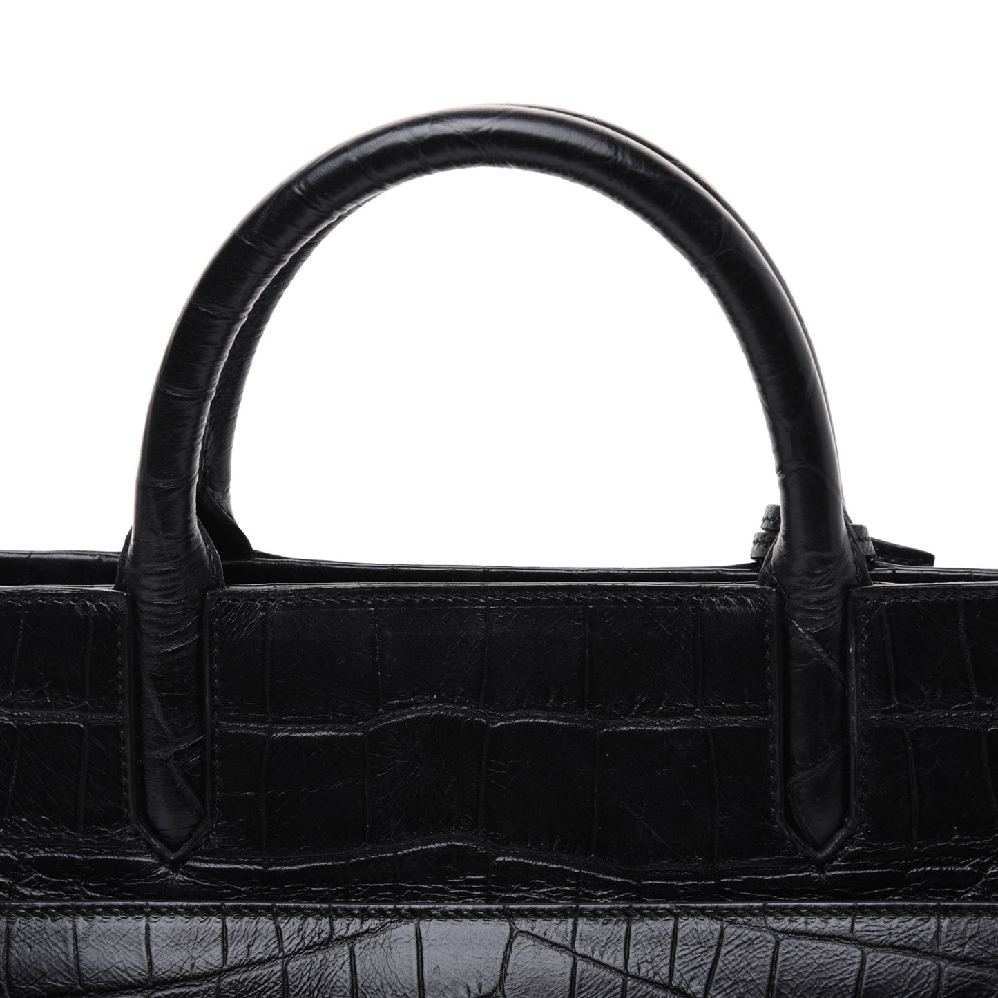Calfskin Crocodile Embossed Small Cabas Rive Gauche Black