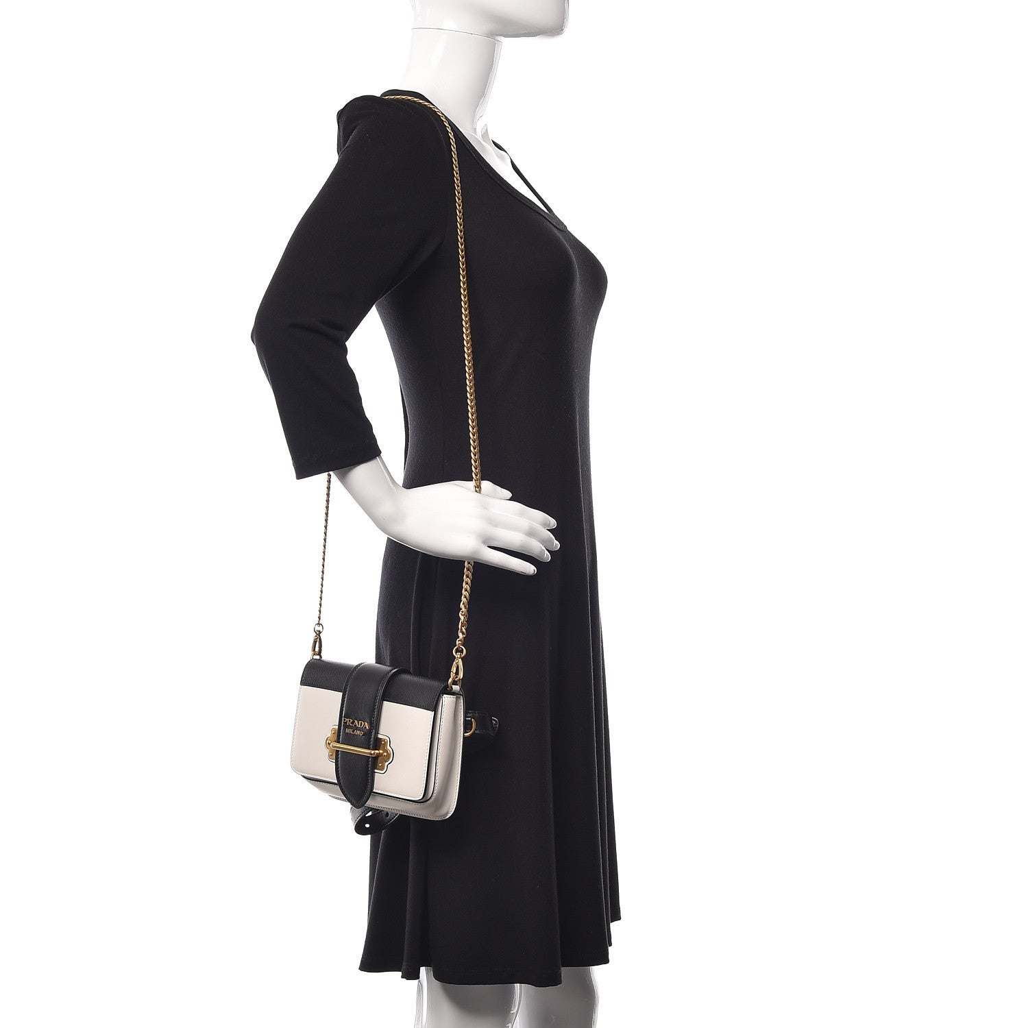 Prada Saffiano City Calf Cahier Belt Bag White Black 3 of 10