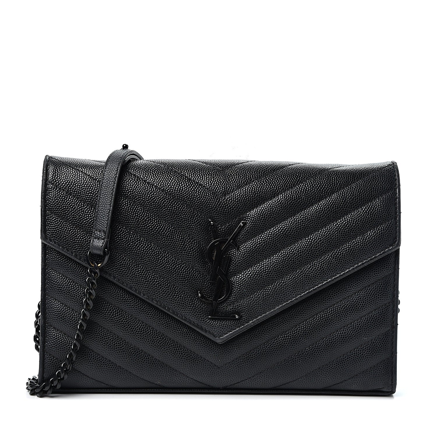 Grain De Poudre Matelasse Chevron Monogram Chain Wallet Black
