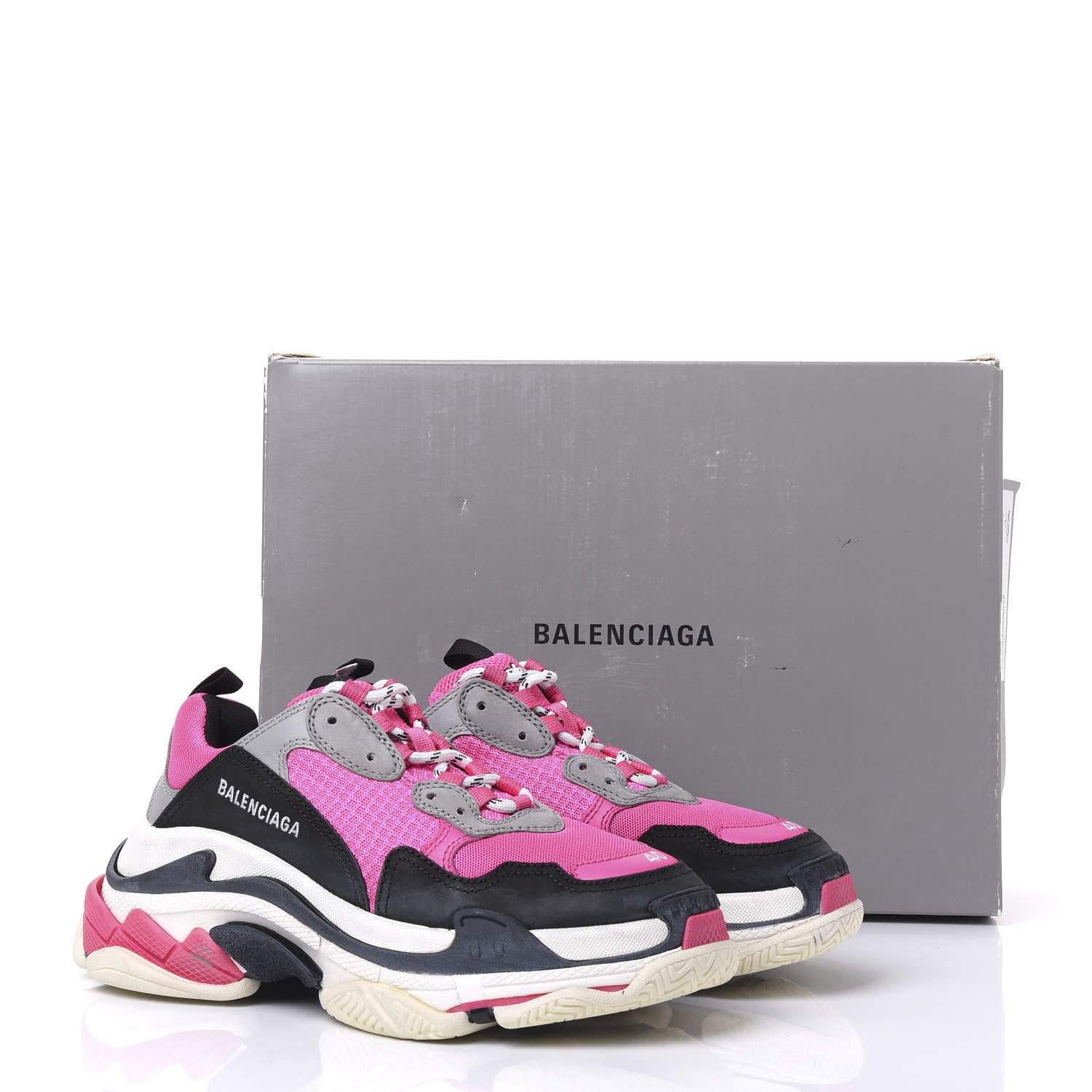Balenciaga Fabric Mesh Womens Triple S Sneakers 40 Fluo Pink Grey White 9 of 9