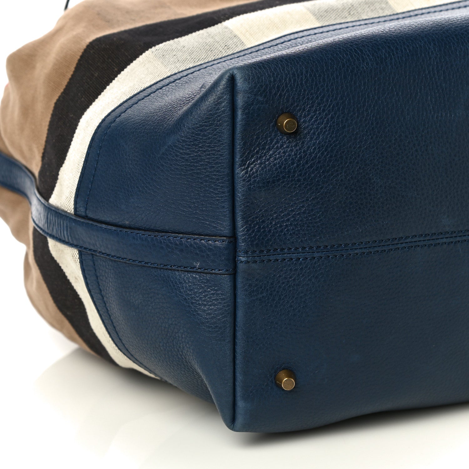 Burberry Grainy Calfskin Mega Check Tassel Heston Tote Navy 7 of 14