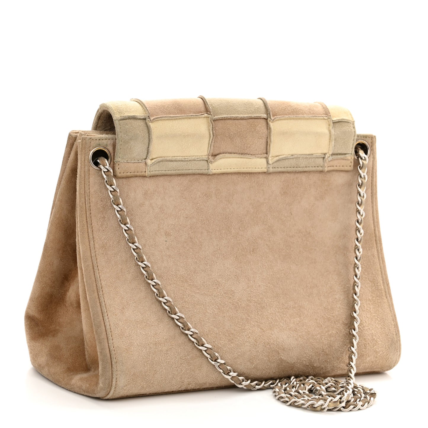 Suede Patchwork Accordion Mademoiselle Flap Beige
