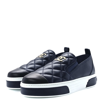 Chanel Lambskin Quilted Womens CC Stroll Sneakers 40 Dark Blue Black 3 of 9