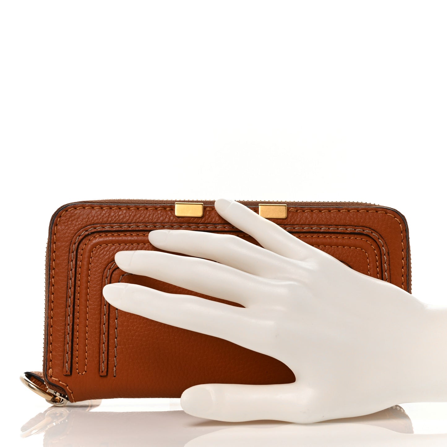 Grained Calfskin Marcie Long Zip Around Wallet Tan
