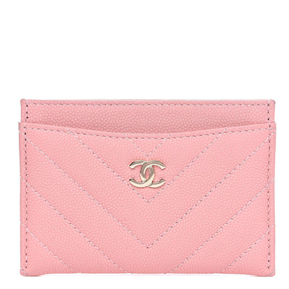 Chanel Caviar Chevron Quilted Card Holder Wallet Pink 1 of 10