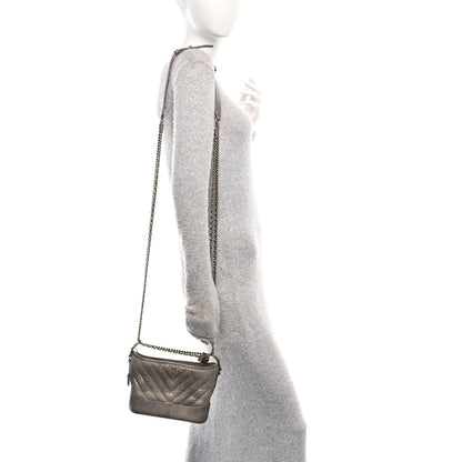 Chanel Metallic Caviar Chevron Quilted Small Gabrielle Hobo Light Silver Gold 2 of 11