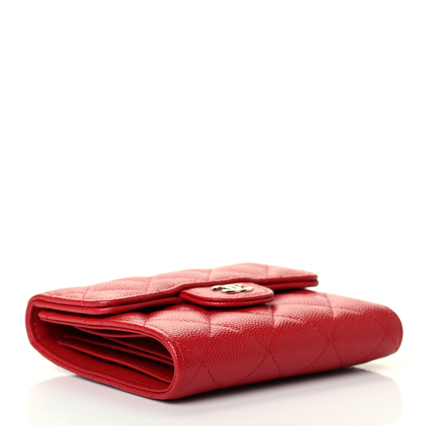 Caviar Quilted Compact Flap Wallet Red