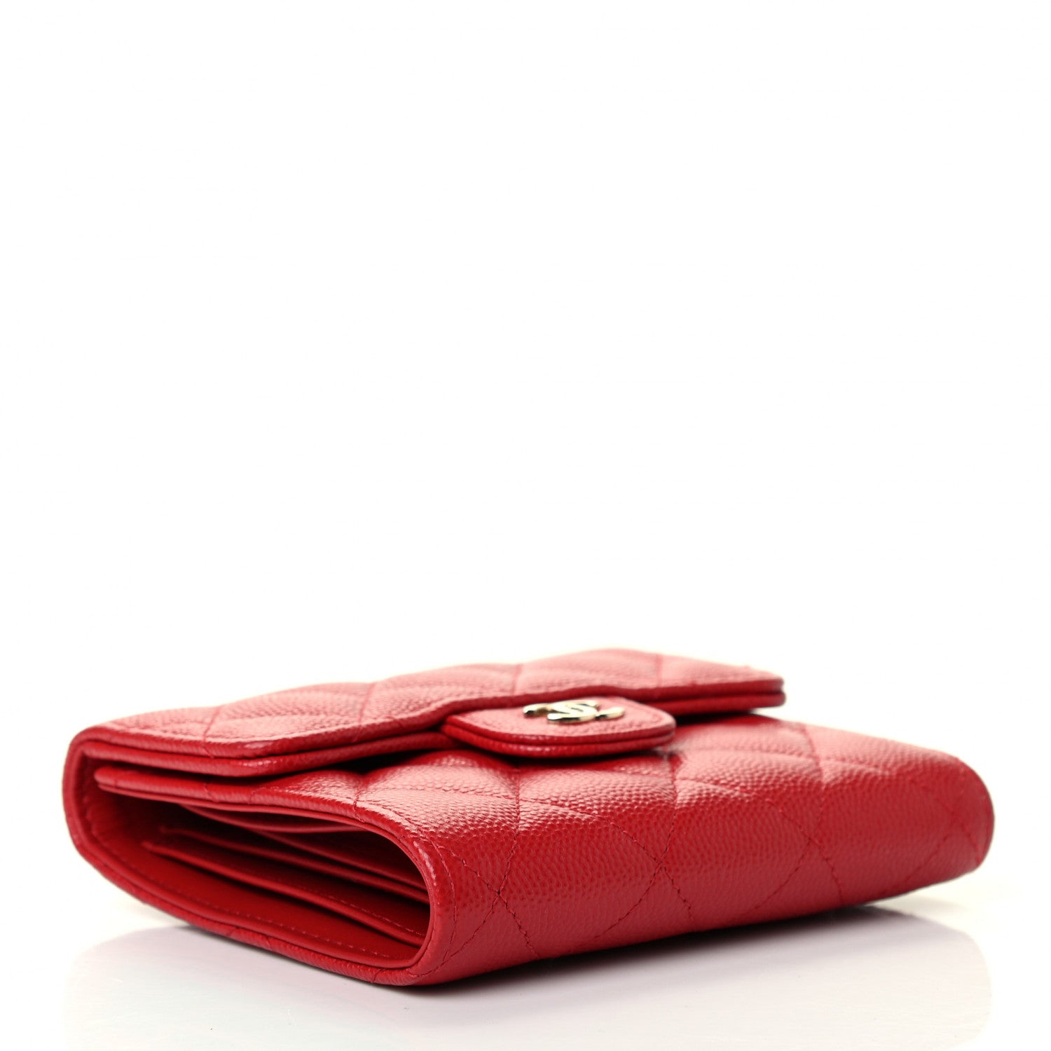 Chanel Caviar Quilted Compact Flap Wallet Red 3 of 4