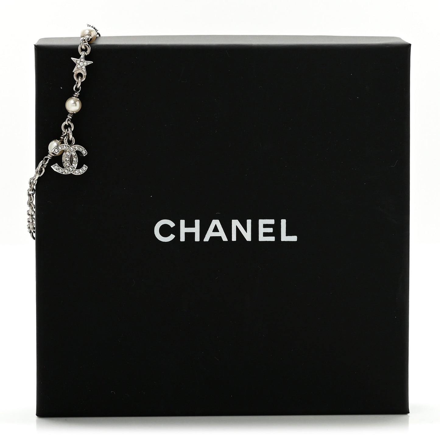 Metal Pearl Resin Crystal CC Bracelet  Silver White
