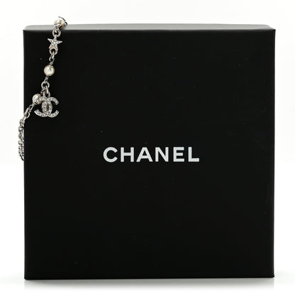 Chanel Metal Pearl Resin Crystal CC Bracelet  Silver White 4 of 4