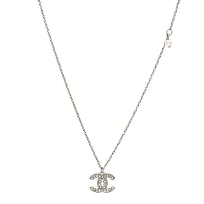 Chanel Crystal Pearl CC Pendant Necklace Silver 1 of 4