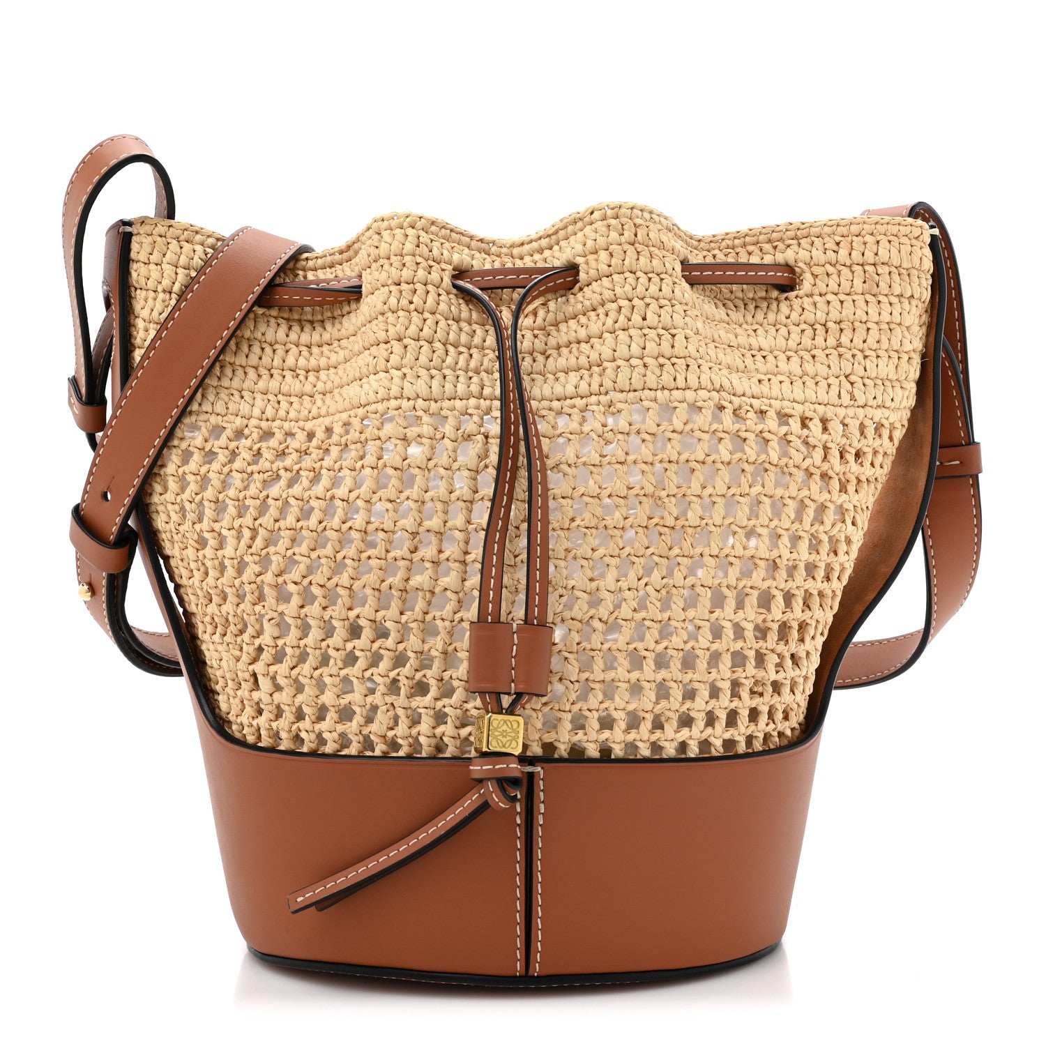 Loewe Raffia Calfskin Balloon Bucket Bag Natural Tan 1 of 10