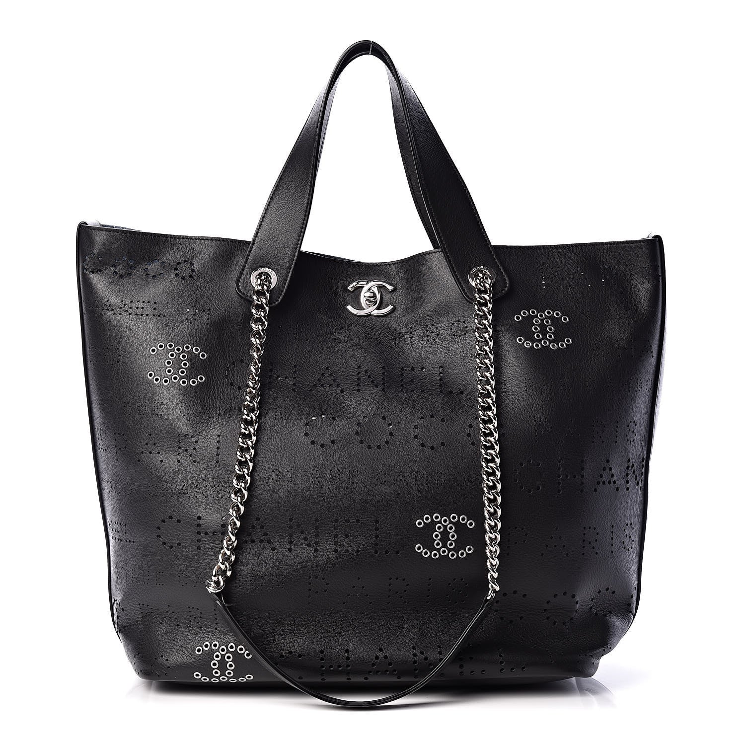 Chanel Calfskin Tweed Eyelet Large Shopping Tote Black 3 of 13