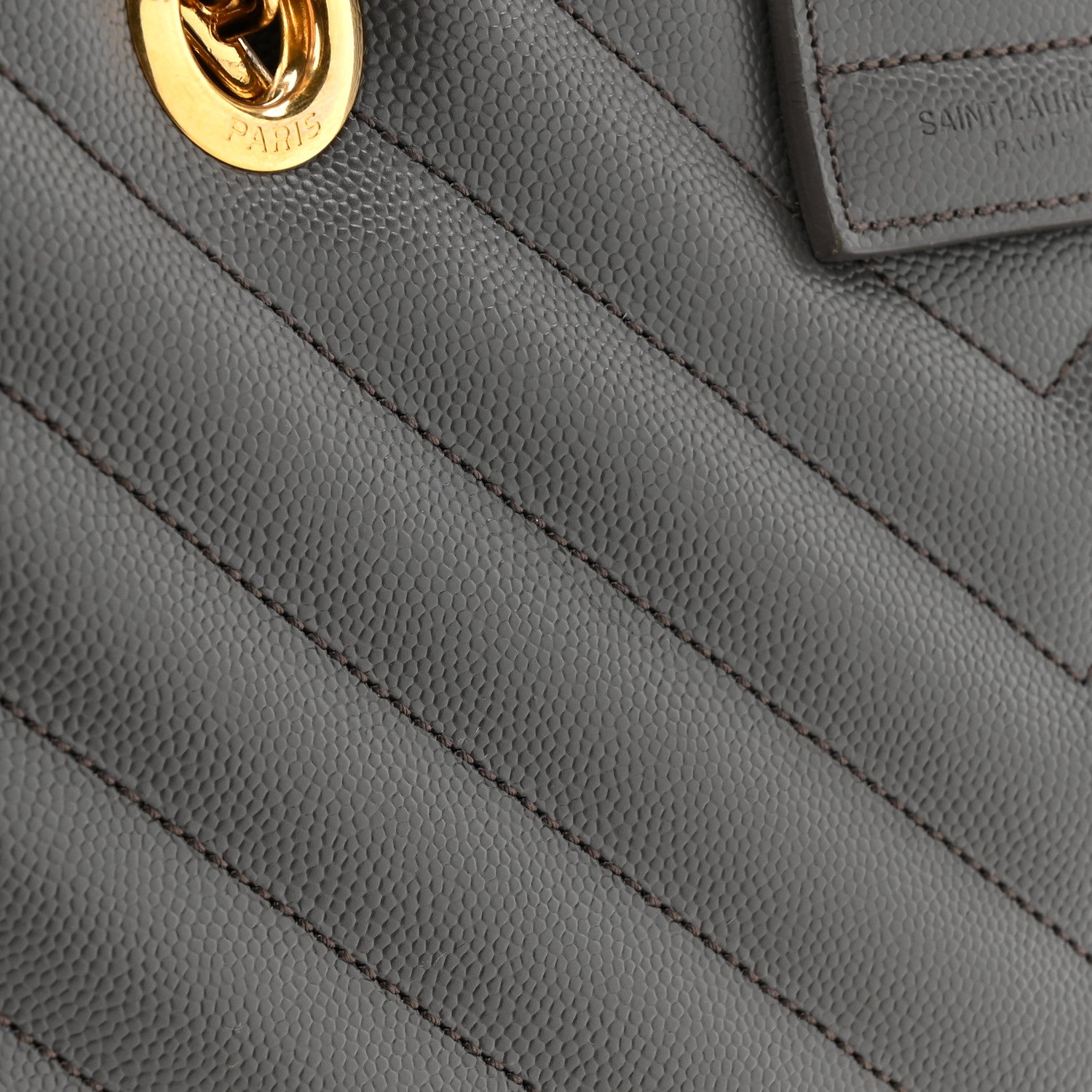 Saint Laurent Grain De Poudre Matelasse Chevron Monogram Shopping Bag Fog 18 of 18