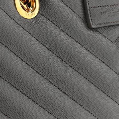 Saint Laurent Grain De Poudre Matelasse Chevron Monogram Shopping Bag Fog 18 of 18