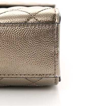 Saint Laurent Metallic Grain De Poudre Textured Mixed Matelasse Triquilt Medium Monogram Satchel Gold 15 of 16