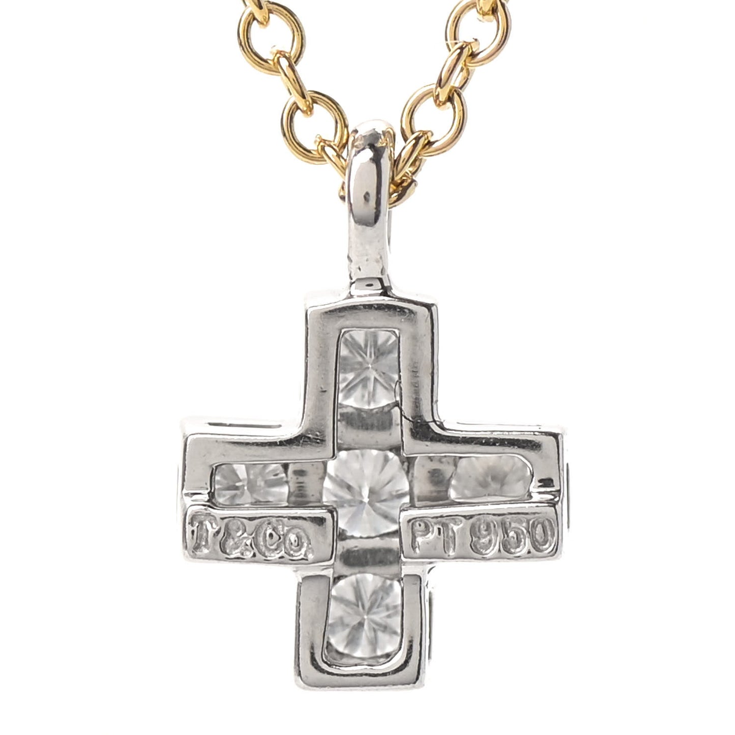 18K Yellow Gold Platinum Diamond Cruciform Cross Pendant Necklace