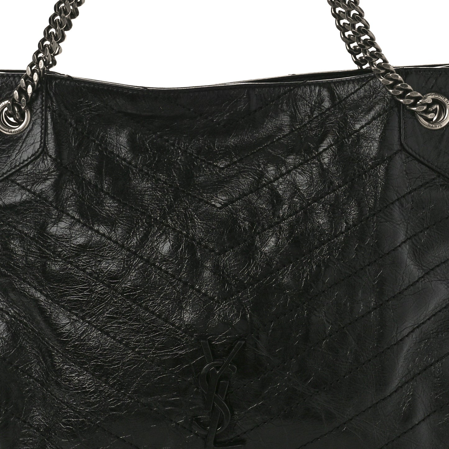 Crinkled Calfskin Matelasse Monogram Medium Niki Shopper Tote Black