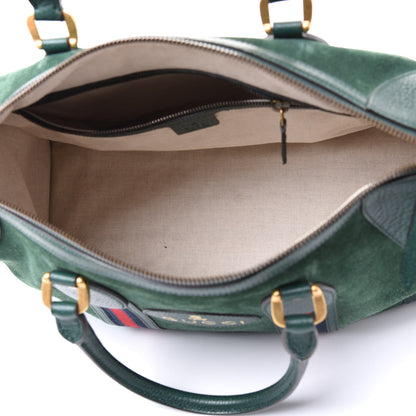 Gucci Suede Daino Textured Dollar Calfskin Web Medium Duffle Bag Green 4 of 11