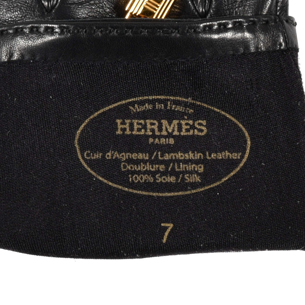 Lambskin Soya Kelly Lock Gloves 7 Black
