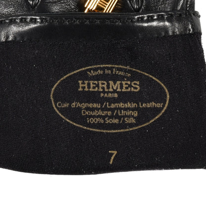 Hermes Lambskin Soya Kelly Lock Gloves 7 Black 4 of 4