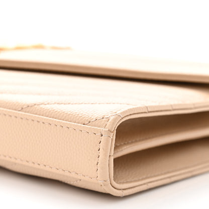 Saint Laurent Grain De Poudre Matelasse Chevron Monogram Chain Wallet Dark Beige 11 of 13