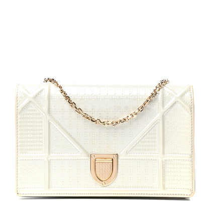 Christian Dior Patent Micro-Cannage Diorama Wallet on Chain Pouch White 1 of 9