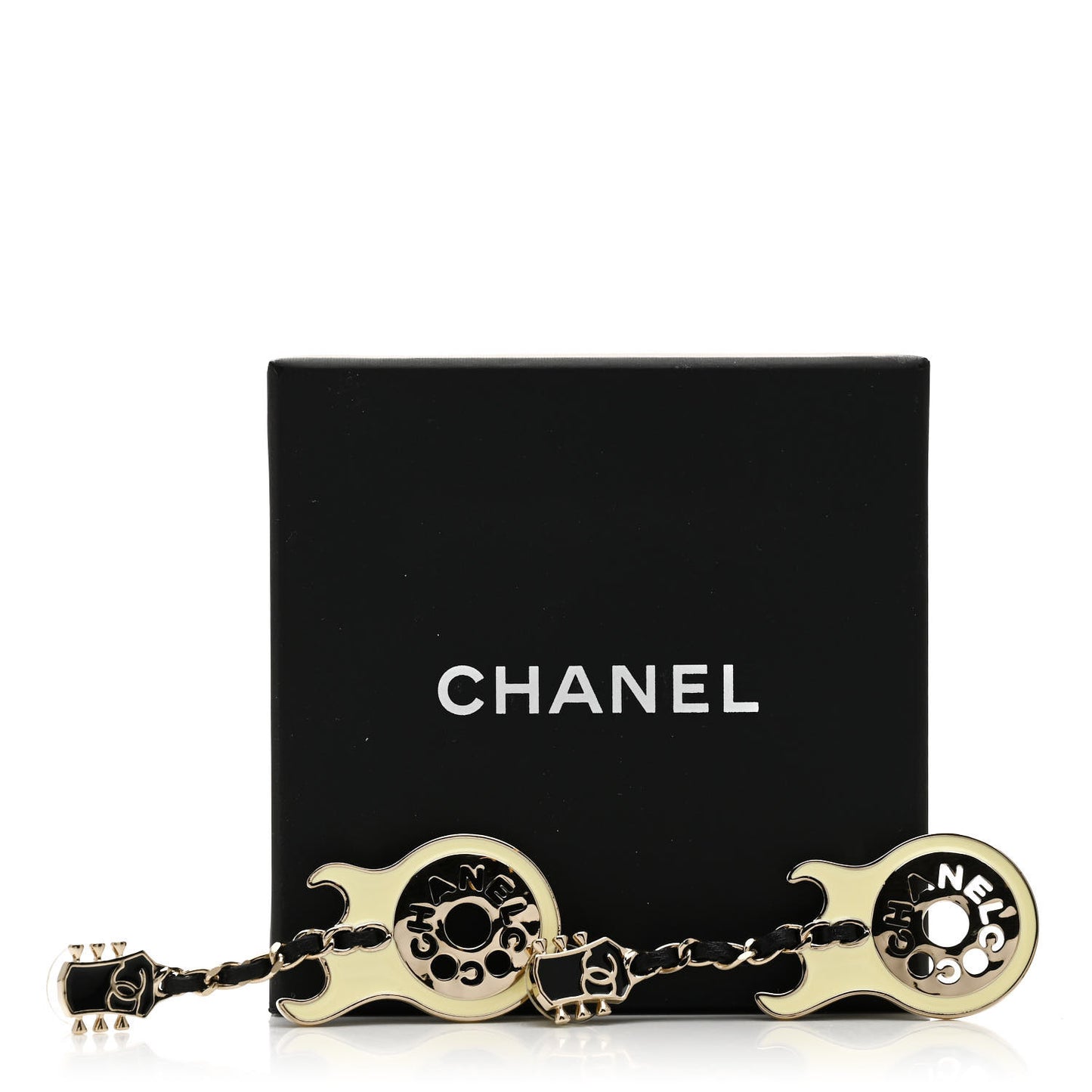 Metal Resin Lambskin Guitar Earrings Black White