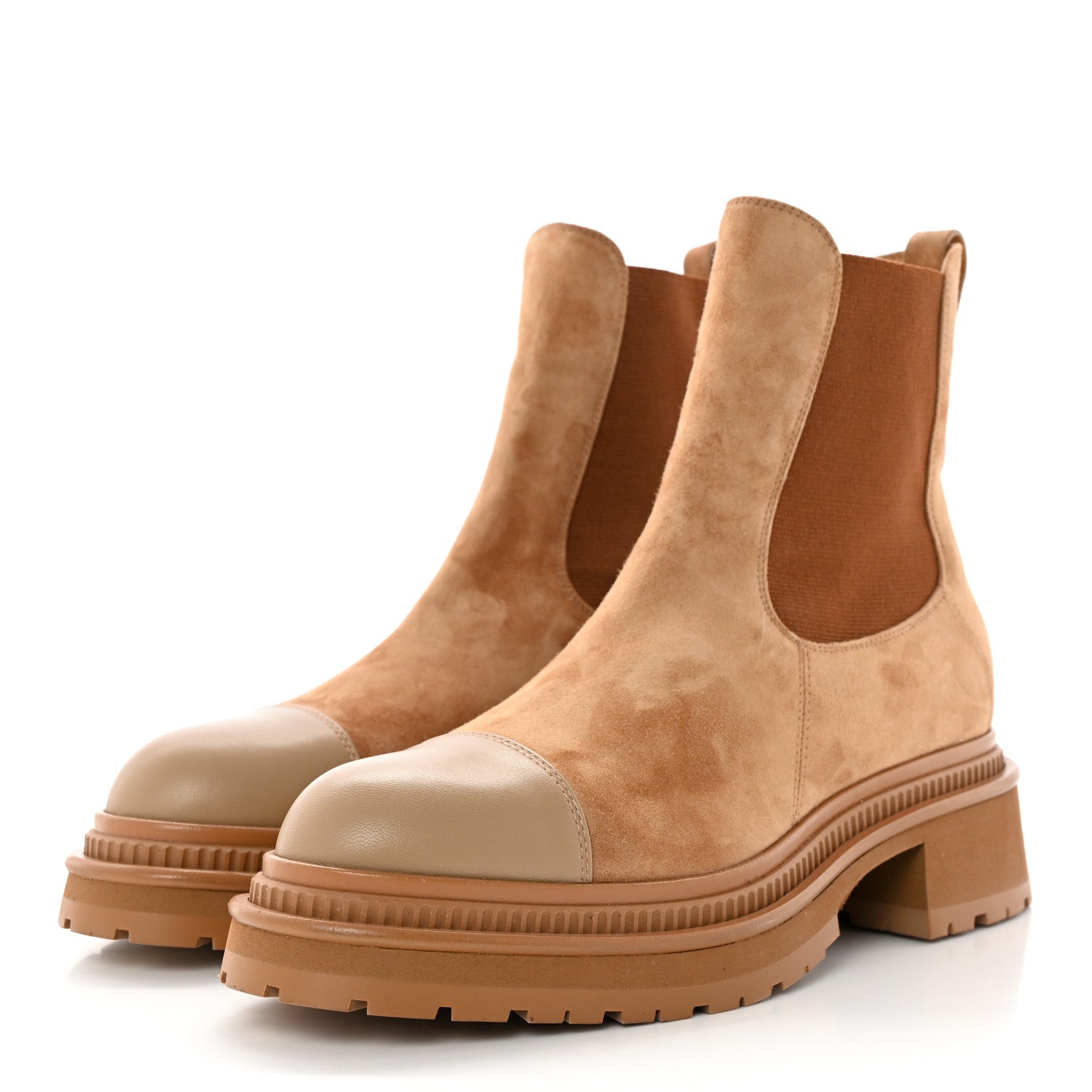 Chanel Suede Lambskin Cap Toe Ankle Boots 40 Light Brown 3 of 13
