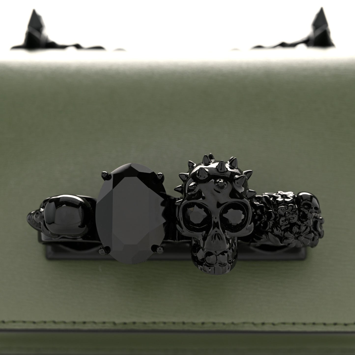 Calfskin Mini Jeweled Knuckle Satchel Khaki Green