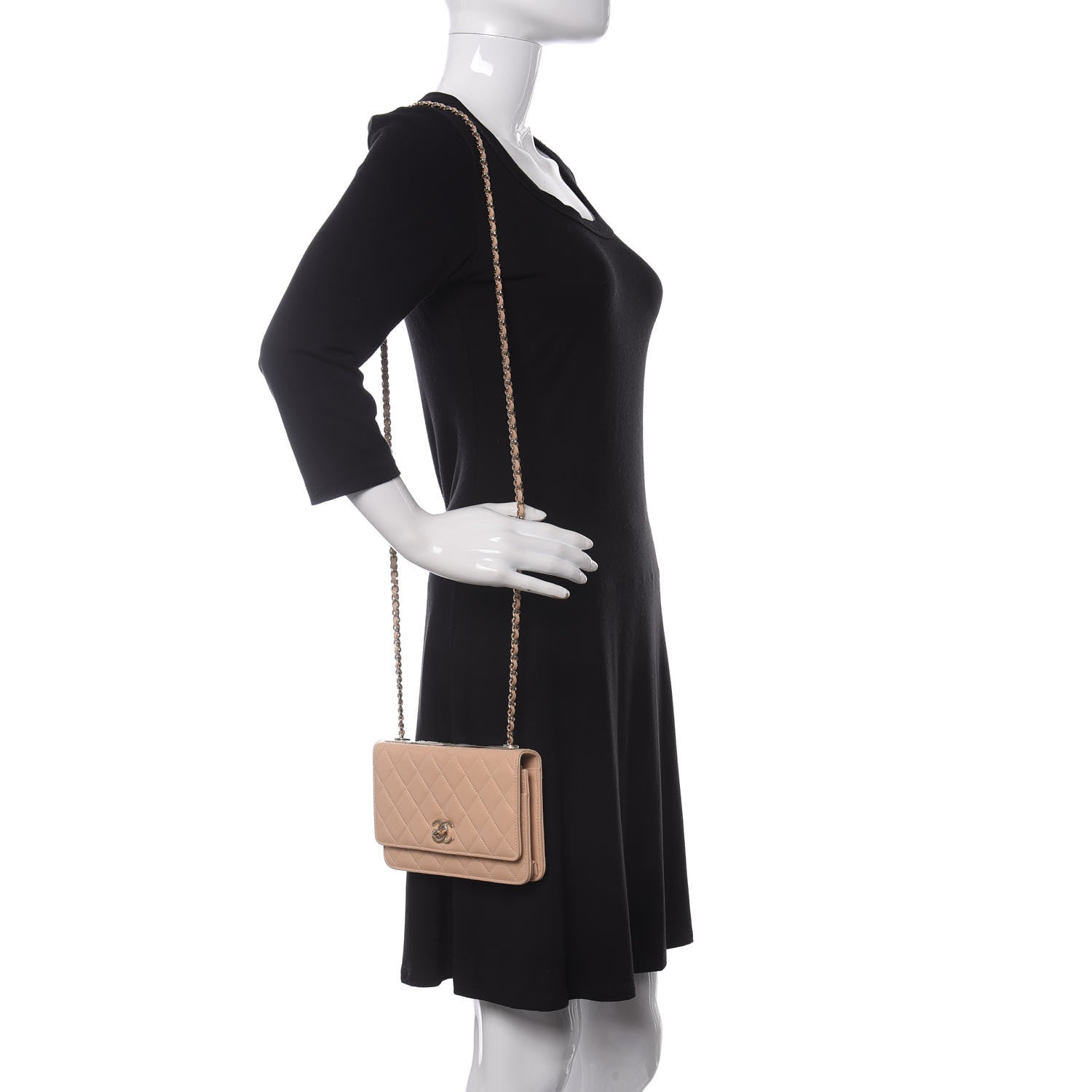 Chanel Lambskin Quilted Trendy CC Wallet On Chain WOC Beige 3 of 16