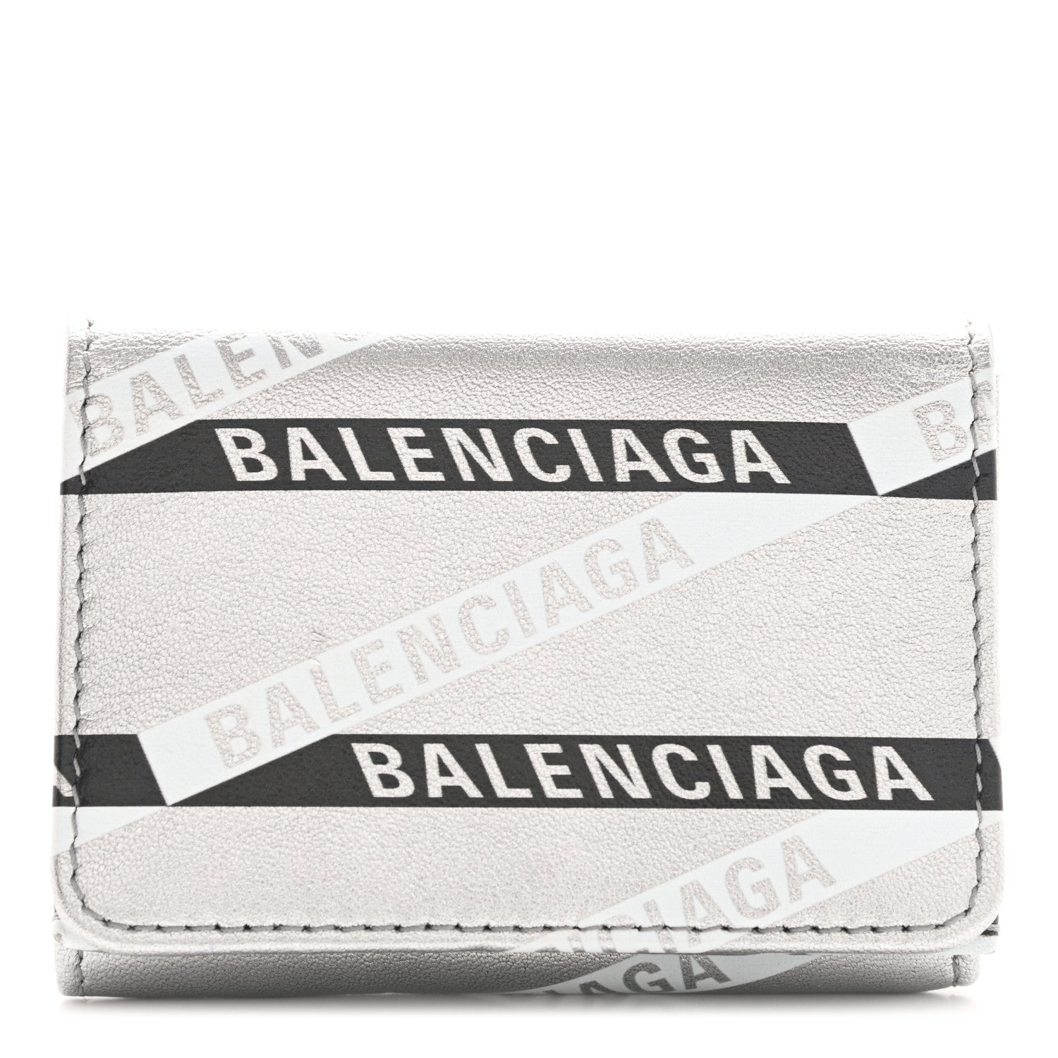 Balenciaga Metallic Calfskin Losange Monogram Mini Everyday Wallet Silver Black White 1 of 8
