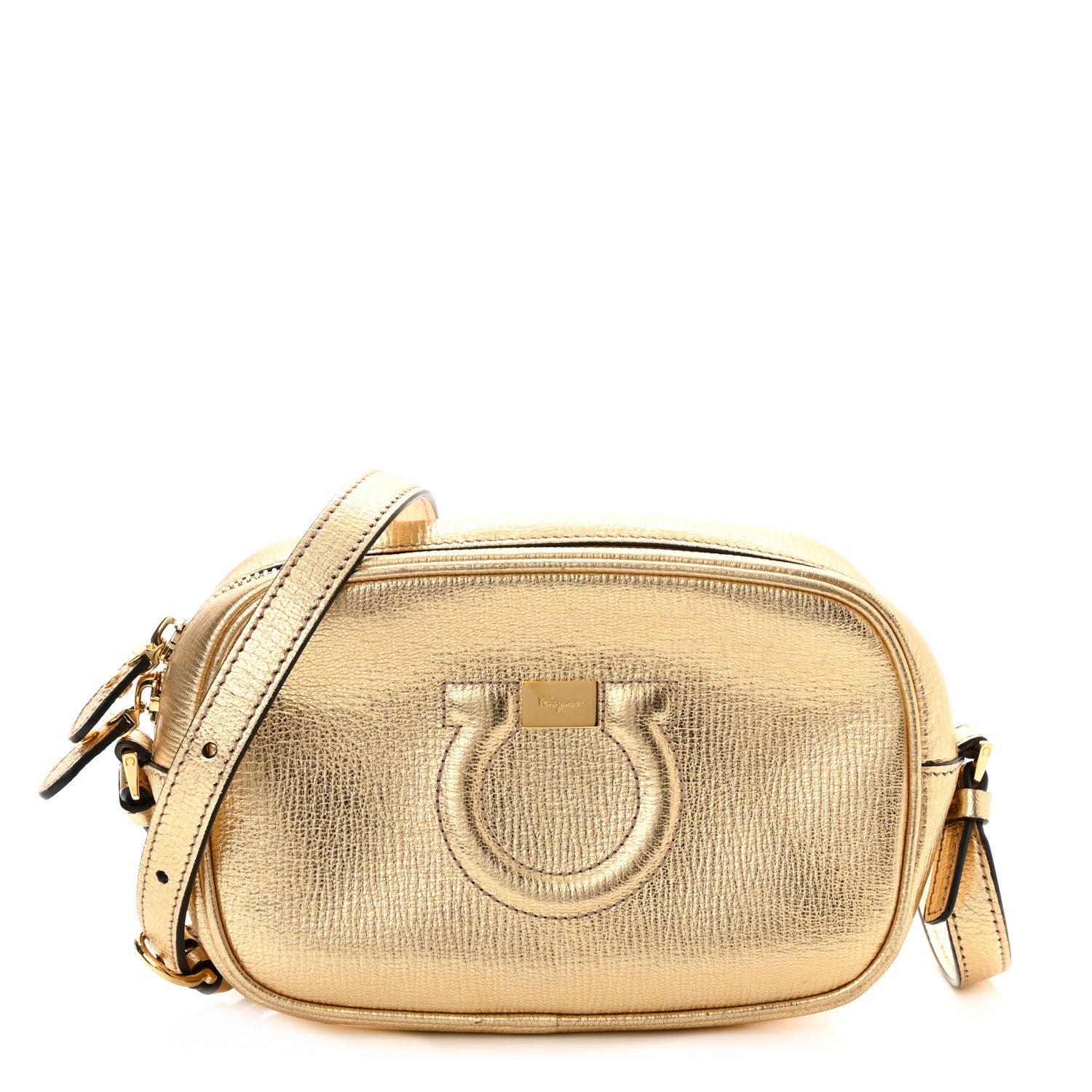 Salvatore Ferragamo Metallic Calfskin City Goncho Crossbody Camera Bag Gold 1 of 11