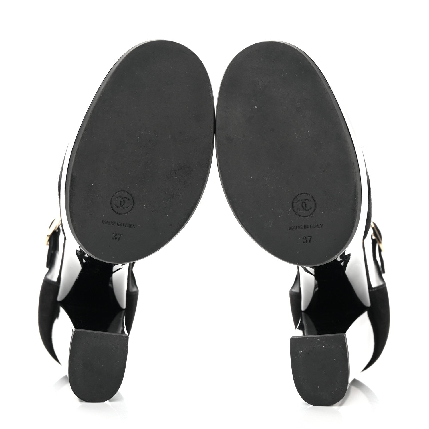 Chanel Patent Suede CC Platform Pumps 37.5 Black 6 of 13