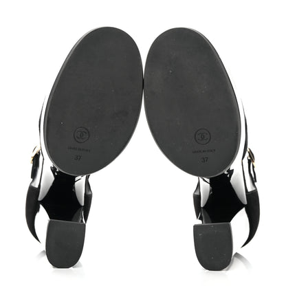 Chanel Patent Suede CC Platform Pumps 37.5 Black 6 of 13