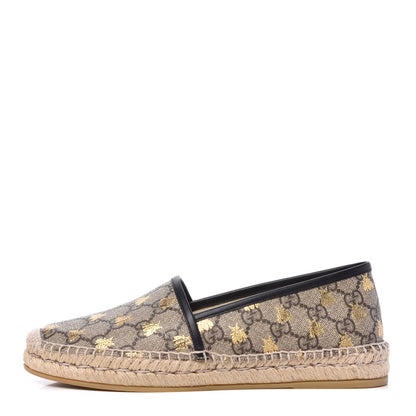 Gucci GG Supreme Monogram Bees Espadrille Flats 38 Beige Ebony Oro Black 1 of 11